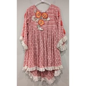 Cotton Ginny Pret-A-Porter Pink Pleated Ruffle Applique Dress Size XS